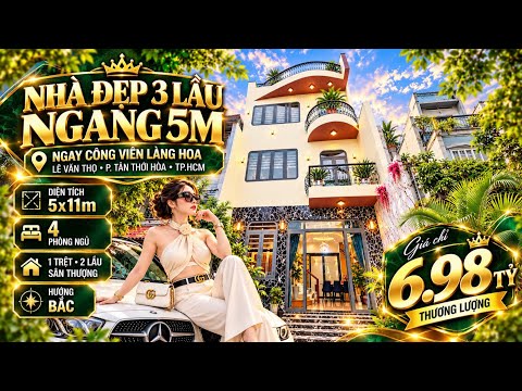 Nhà ngang 5m 4 tầng•5mx11m•4pn gần bên Công Viên Làng Hoa • 6.98 T • Lê Văn Thọ P11