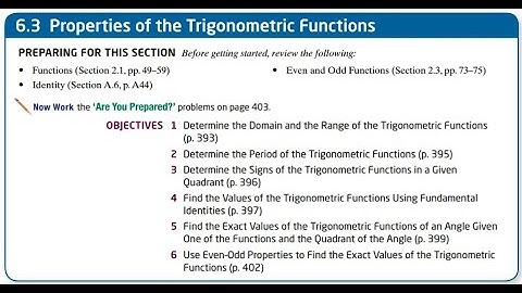 Section 6.3 - Properties of the Trigonometric Functions