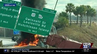 I-16 lanes shut down for hours following tractor-trailer crash