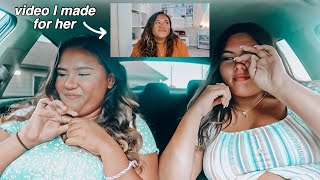 sister reacts to a video I made for her (she cried!!) and a SURPRISE