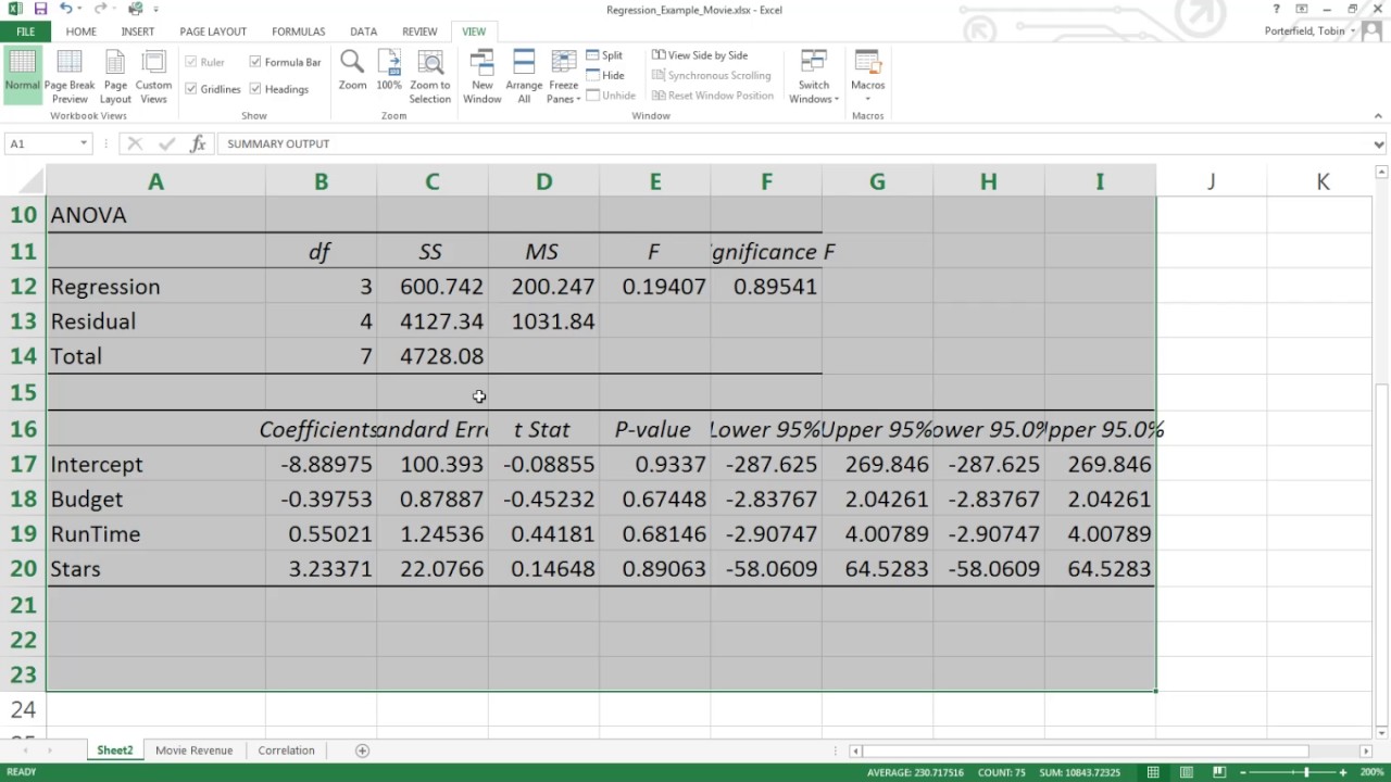 Excel 2016 Regression Analysis