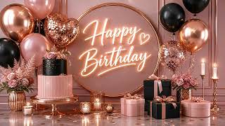 Rose Gold Happy Birthday Background 4K | 2 Hours Elegant Pink Black Birthday Screen screenshot 4