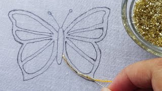 beaded hand embroidery easy butterfly design | beads work