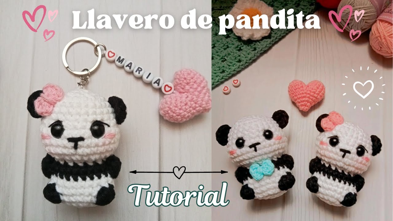 Llavero de panda amigurumi para San Valentin | amigurumi fácil y rápido | TUTORIAL SUB 🇧🇷🇱🇷🇨🇵🇸🇦🇵🇸