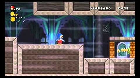 [New Super Mario Bros. Wii] WORLD 4-Ghost House Normal Exit Walkthrough (Got Star Coin 1&2)