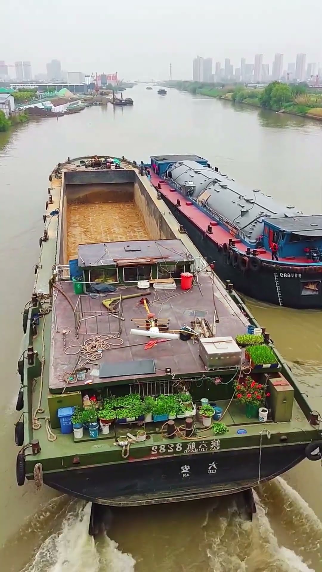 Cargo ship river opposite sailing process