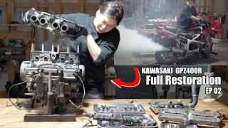 Kawasaki GPZ400R Ninja Restoration 2 | เครื่องยนต์ถูกแยกชิ้นส่วน