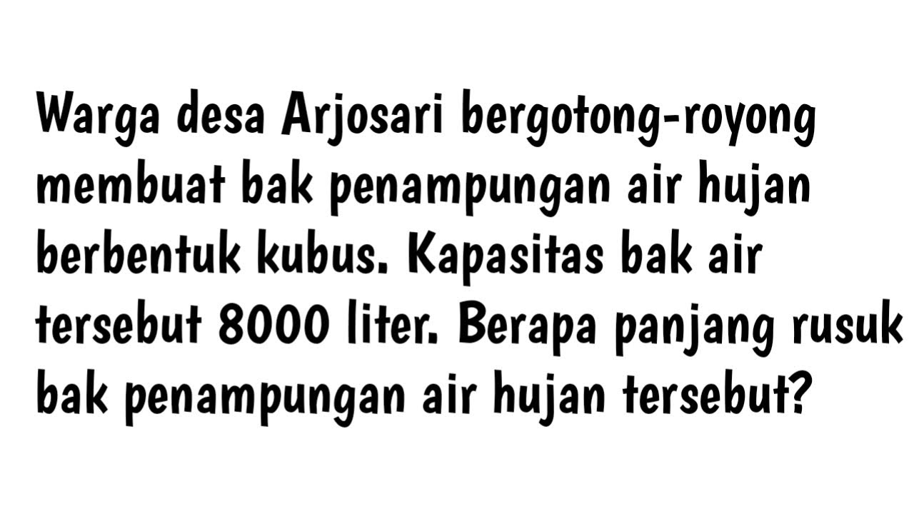 Sebuah bak penampungan yang berbentuk kubus telah terisi air 1/2 bagian