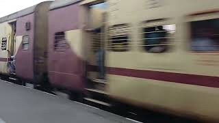 Up Express train is crossing Hooghly Ghat Rly. Station at very high speed.