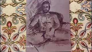 Nude male art, sketch by Ukrainian artist M.Stognieva, available, link to order in description