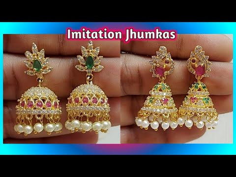 CZ Stone Jhumkas | Imitation Jhumkas | One Gram Gold Jhumkas | One Gram  Gold Earrings | Buttakammalu - YouTube