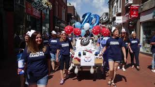 Nurses push hospital bed through Wrexham streets for Maelor Hospital 9.7.2018