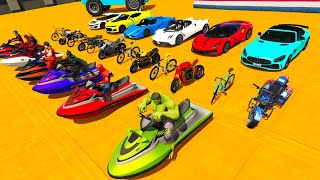 スパイダーマンとヒーローズがオートバイ、ジェットスキーに挑戦！ スパイダーマンレースバイク、ジェットスキーアメージングスタント - Spider Man Race Bike, Jet Ski GTA5 screenshot 4