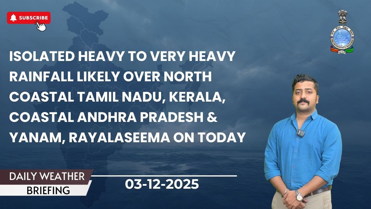 Very heavy rainfall likely over Tamil Nadu, Kerala & Andhra Pradesh today.