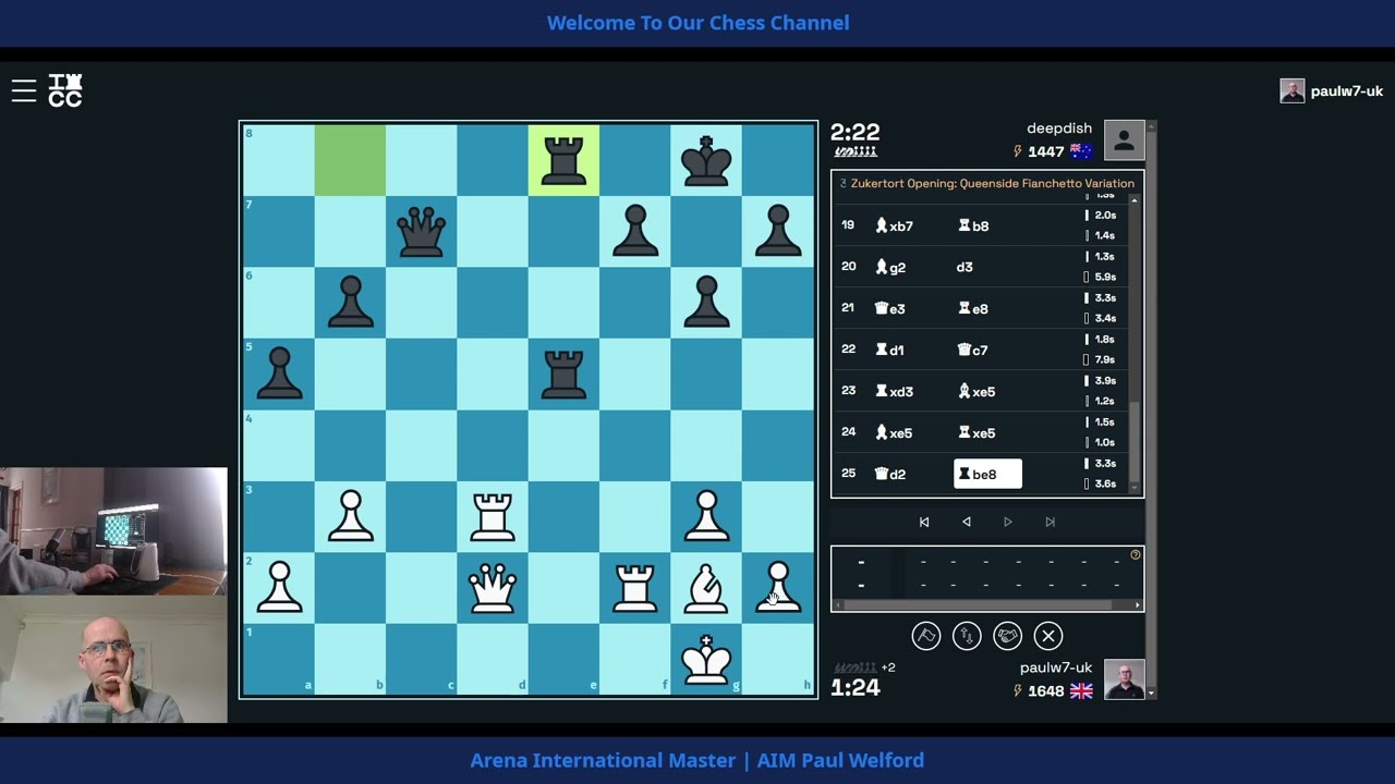 paulw7uk 1648 v 1447 deepfish blitz chess, ICC