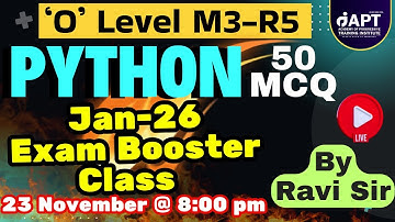 M3 R5 | 9th Live Class | O Level Python MCQ | 50 MCQs Questions and Answers | #aptinstitute