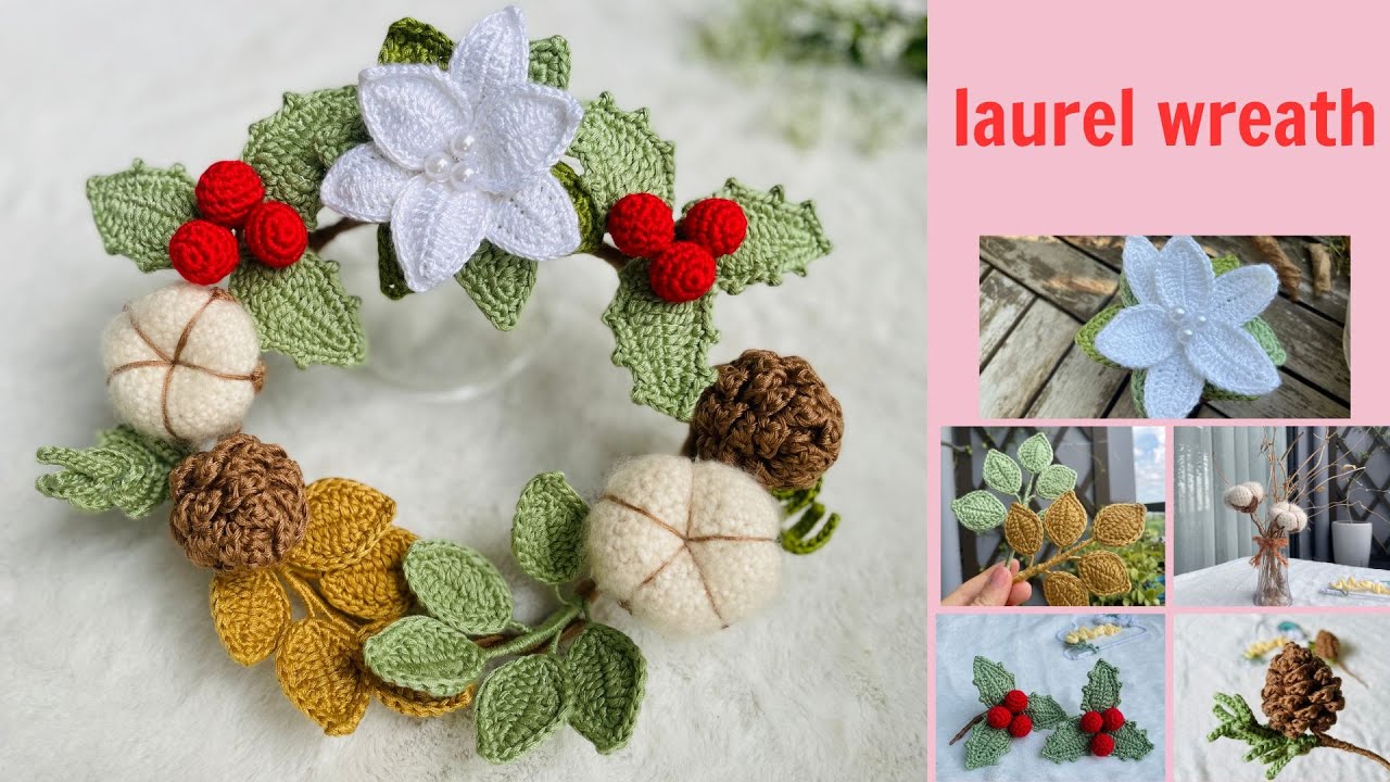 Easy and simple crochet wreath | Móc vòng nguyệt quế trang trí giáng sinh #mon_crochet #moncrochet