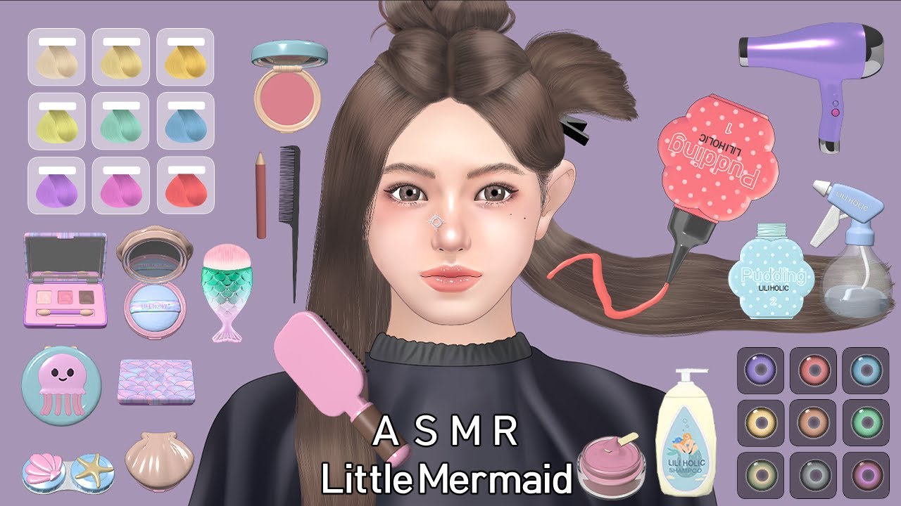 [ASMR] 🧜‍♀️Danielle transform into Little Mermaid Ariel | hair salon | beauty makeup animation