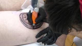 Leti Making Good Time, Tattooing A Clock On A Thigh Of Tattoos Amsterdam.