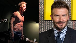 Shirtless David Beckham Shows Off His Abs During A Workout