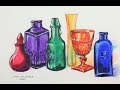 Painting Glass Bottles using less than .50 a tube watercolor!