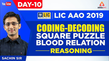 LIC AAO 2019 | CODING-DECODING, SQUARE PUZZLE, BLOOD RELATION | LIC REASONING | DAY 10 | SACHIN SIR