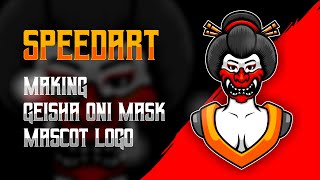 SPEEDART -  Making Geisha Oni Mask Mascot Logo | CORELDRAW screenshot 5