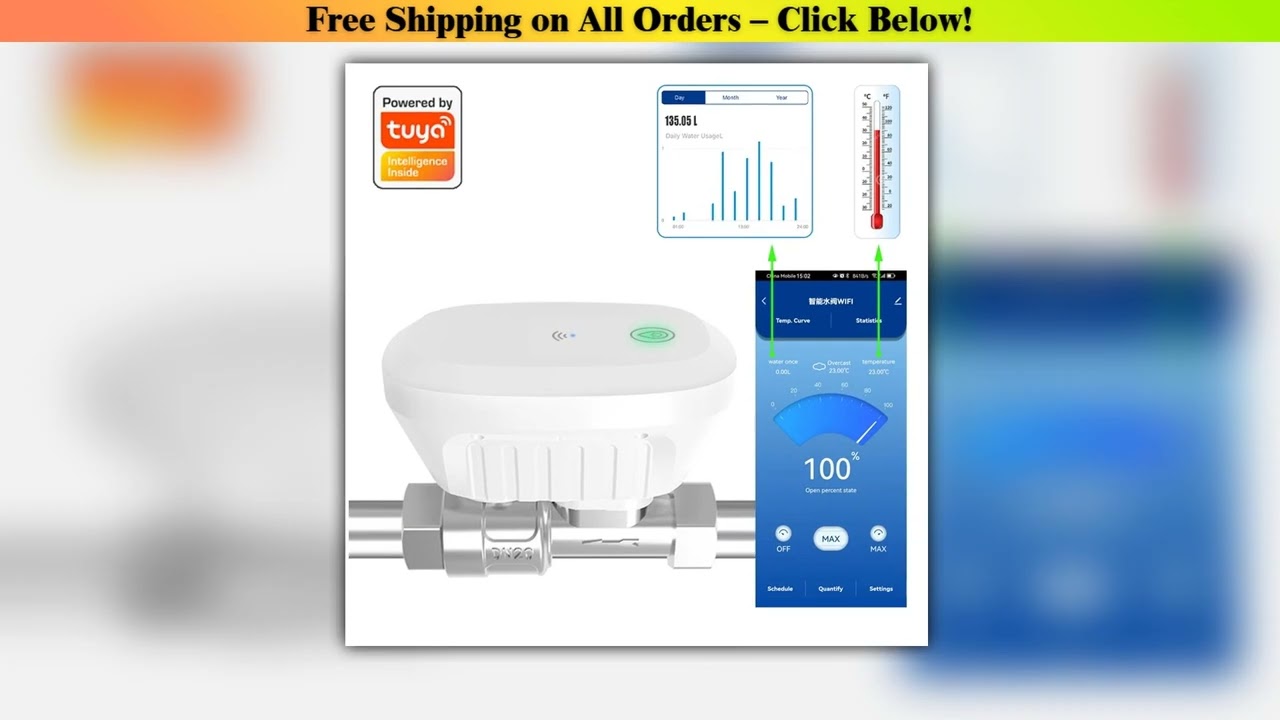 Tuya Smart WiFi Water Valve Water Meter Water Flow Rate Water Temperature Display Timer Smart Life