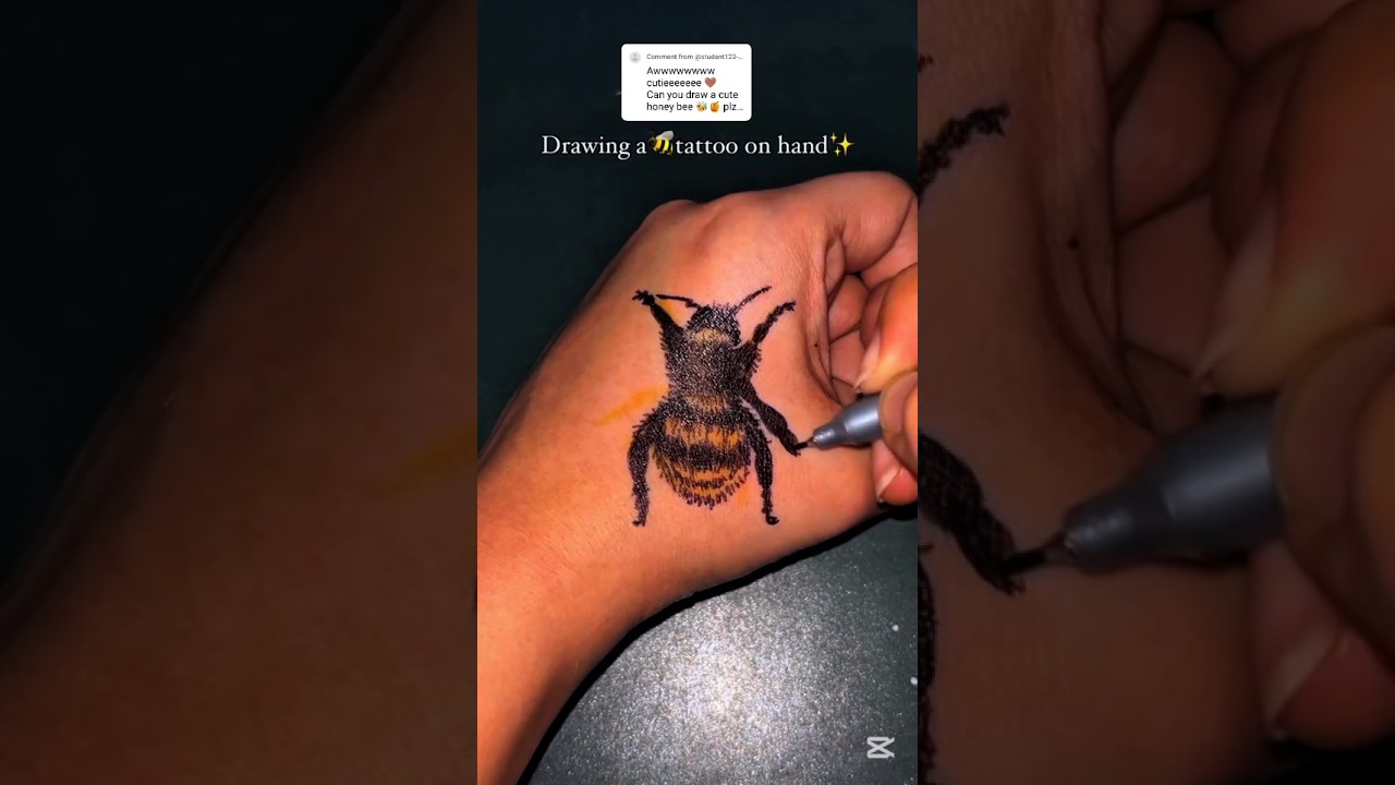 honey bee tattoo on hand 