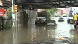 Floodwaters Create Frightening Moments For Drivers In Newark
