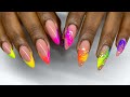 Easy Neon 3D "Wet" Paint Splatter Technique w/ Neon Ombre French Manicure Gel Nails | VBP Acrylic