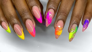 Easy Neon 3D "Wet" Paint Splatter Technique w/ Neon Ombre French Manicure Gel Nails | VBP Acrylic