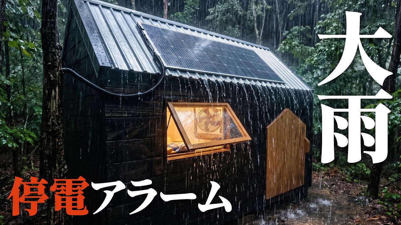 【大雨車中泊】世界一小さい1畳の家に大雨襲来。まさかの停電アラームが鳴り響く