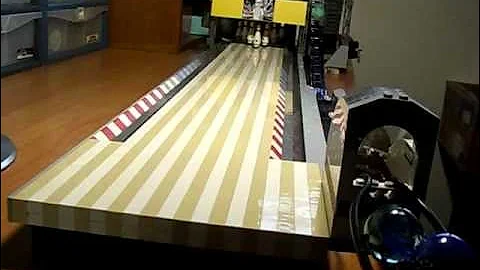 V5 Lego Bowling Pinsetter, ball return test, NXT, high reliability, full-auto, 10 pins.