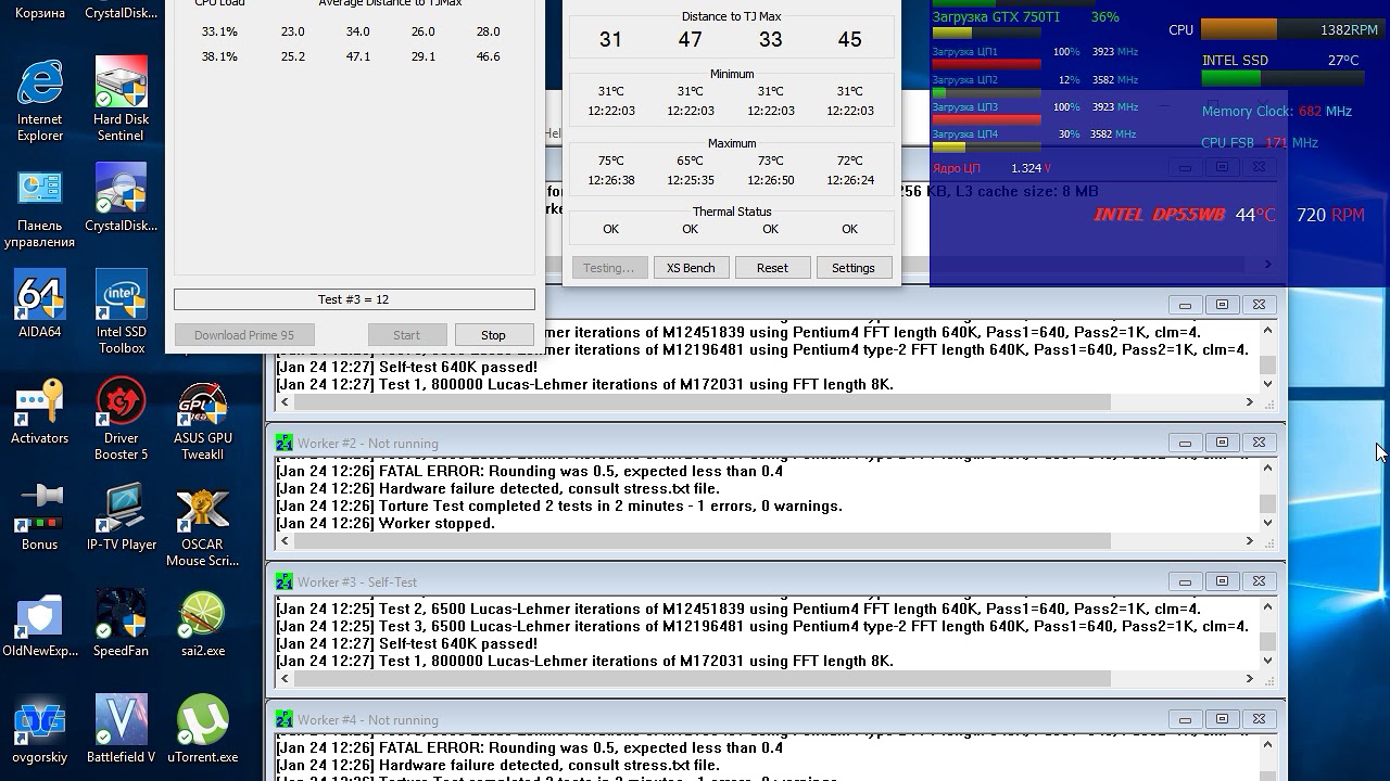 Core™ i5-750 (4100mhz turbo boost)   prime95 test 75 градусов