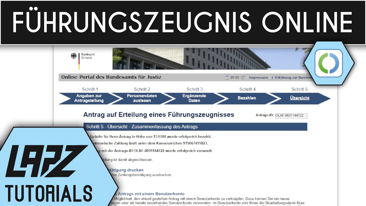 Behördenführungszeugnis Beantragen Dauer Führungszeugnis online beantragen | Tutorial - YouTube