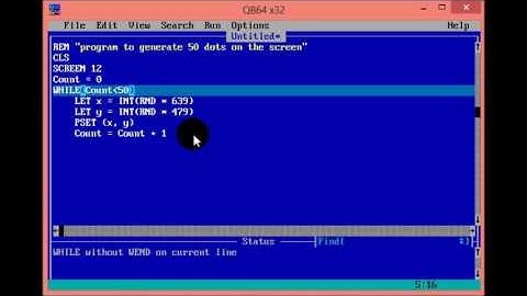How To Set 50 Pixels On The QBASIC Screen Using While Loop By Hamad Baig
