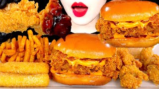 ASMR POPEYES SPICY CHICKEN BURGER FRIED CHICKEN CHEESE STICKS 파파이스 치킨버거 치즈스틱 먹방 MUKBANG EATING SOUND