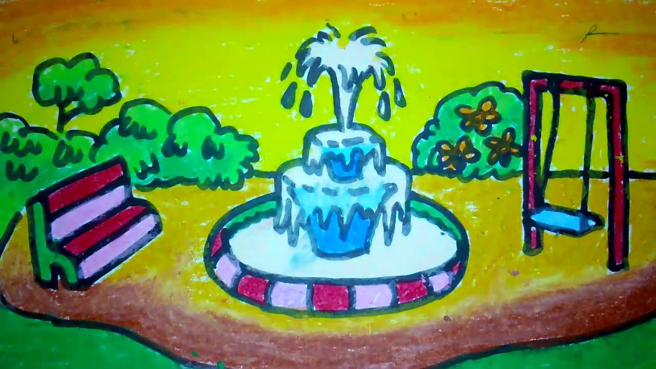 Cara Menggambar Air Mancur Di Taman Untuk Anak SD YouTube