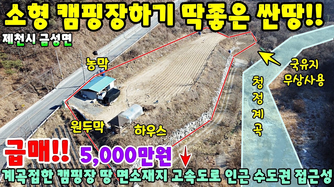 942. 계곡접한 토지매매 수도권에서 접근성 좋은 남향의 양지바른 토지 제천시 금성면 월굴리 토지매매 보전관리지역 청풍호 인근 제천토지매매 전원주택지 국유지 300평 무상사용