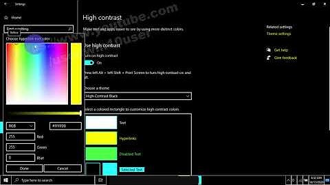 Windows 10 Home : How to change high contrast mode Hyperlinks color