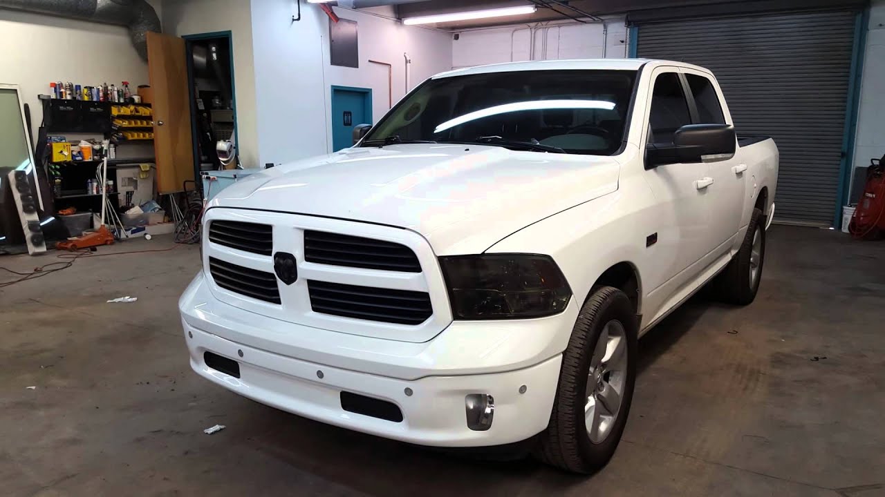 DODGE RAM VINYL WRAP BUMPERS, GRILL AND DOOR HANDLES. BLACK OUT