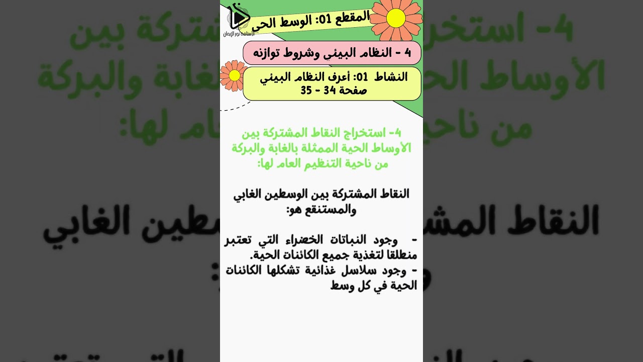 حل تعليمات البحث للنشاط 01: أعرف النظام البيئي صفحة  34 - 35 علوم طبيعية سنة 02 متوسط