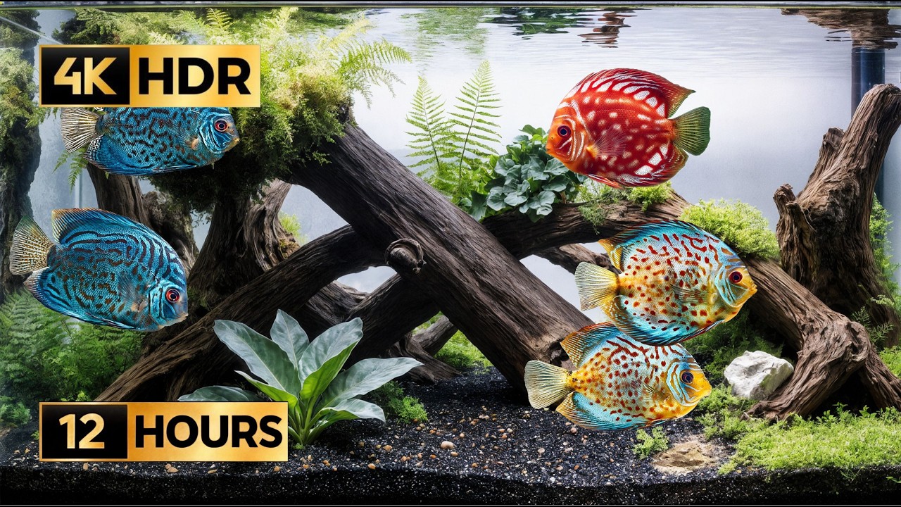 12 Hours Freshwater Aquarium | Natural Water Sounds | No Music
