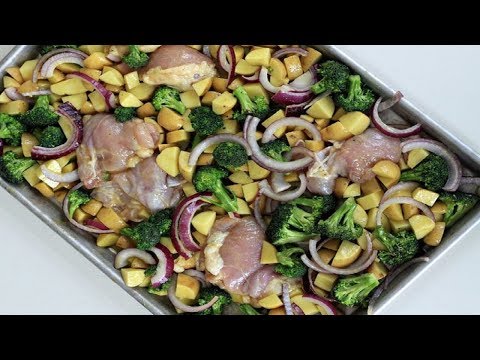 Sheet Pan Dinner Honey Mustard Chicken with Broccoli, Potatoes and Red Onions