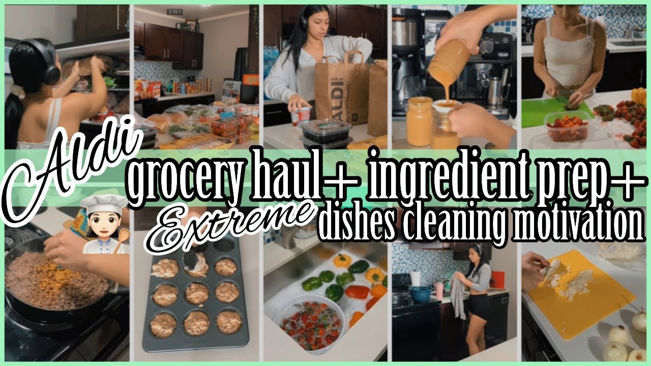 Update  *NEW* TWICE A MONTH ALDI GROCERY HAUL+INGREDIENT PREP👩🏻‍🍳+EXTREME DISHES CLEANING 2022 | ez tingz
