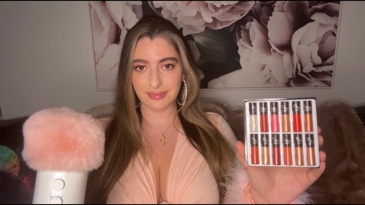 ASMR Lip Gloss Application and Mouth Sounds + Fuzzy Mic Scratching
