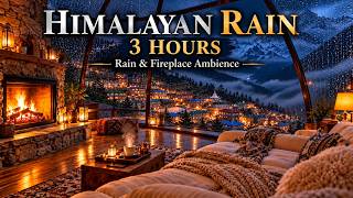 3 Hours Himalayan Rain & Cozy Fireplace 🌧️🔥 Everest Glass Dome | Deep Sleep Ambience 4K