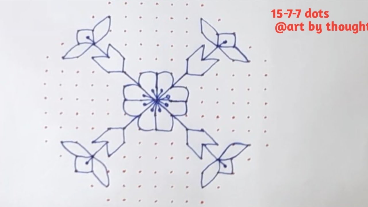 15-7-7 dots rangoli design simple and easy || easy rangoli - YouTube
