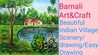 Beautiful Indian Village Scenery drawing/Easy Indian Village Scenery with Watercolor/Scenery drawing